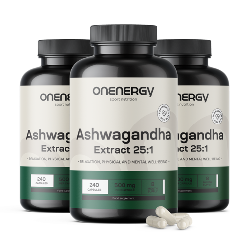 3x Ashwagandha 500 mg – extrait 25:1, ensemble 720 gélules