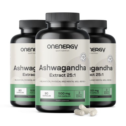 3x Ashwagandha 500 mg – extrait 25:1, ensemble 270 gélules