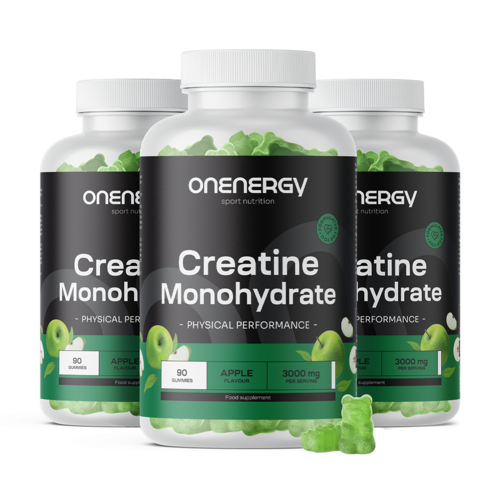 3x Créatine monohydrate 3000 mg – pomme, ensemble 270 gummies